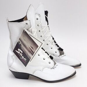 NEW Vintage Sage Abilene White Leather Boots Size 7.5 M Cowgirl‎ Western 3810